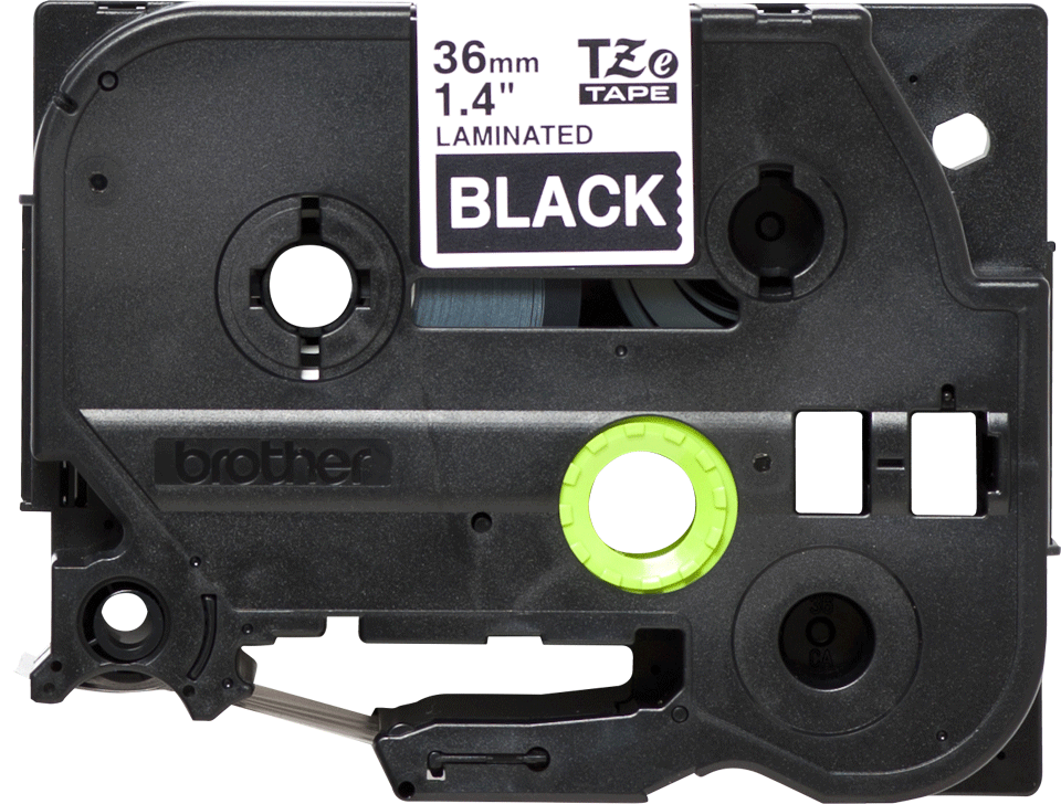 Oryginalna taśma TZe-365 firmy Brother – biały nadruk na czarnym tle, 36mm szerokości 2